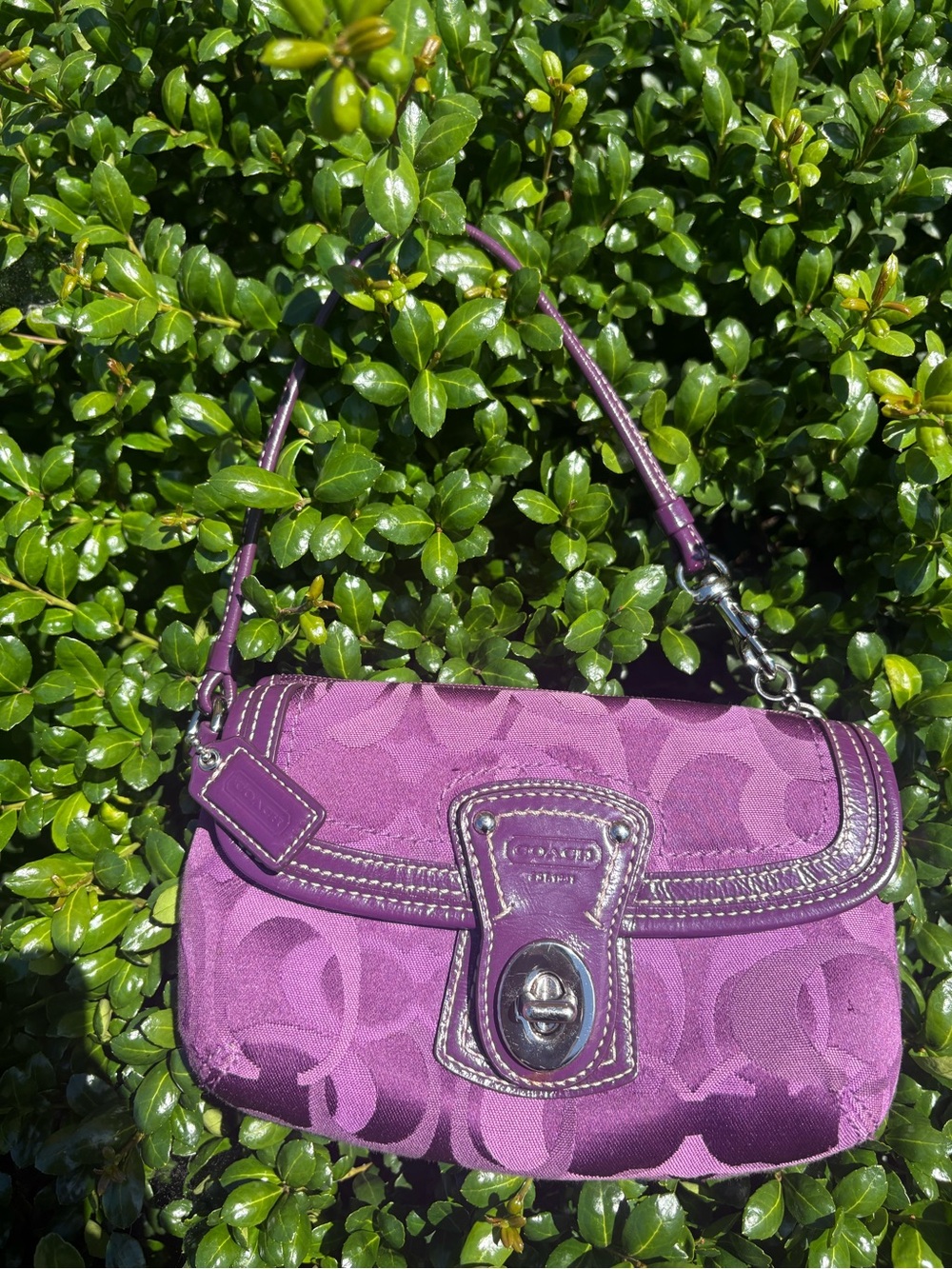 Coach Plum Signature Turnlock Wristlet